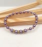 Light Amethyst Crystal Pearl Bracelet, Gold Diamanté Special Occasion, Gift Her