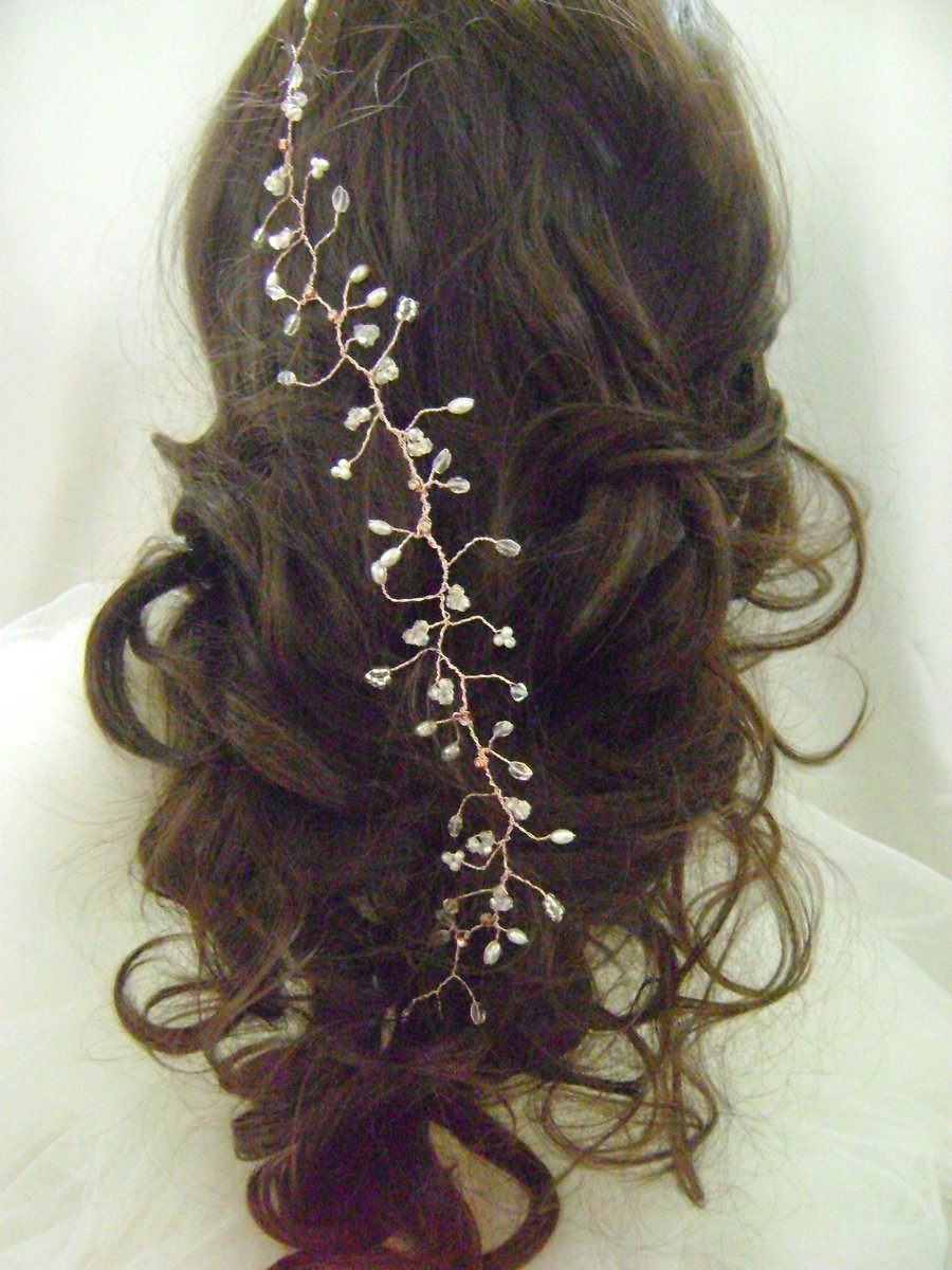 Celeste - Boho Chic - Long Rose Gold Hairvine- Also available in Silver & Gold 