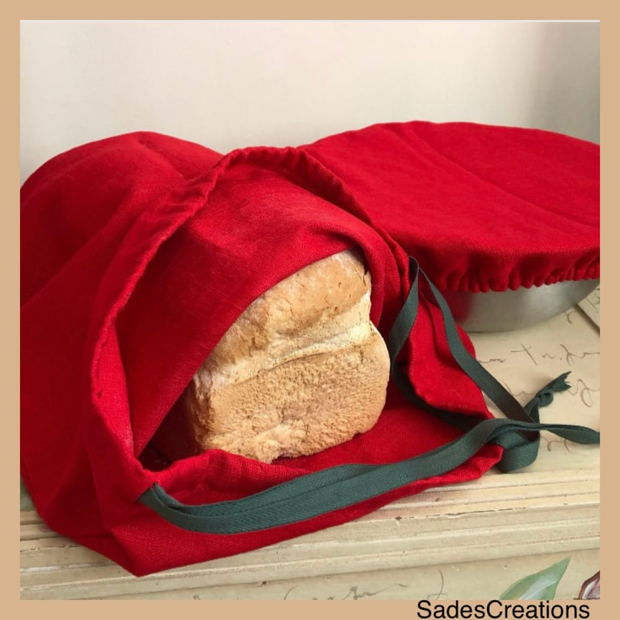 Large Pure Linen bread bag and bowl cover set for bread making days 