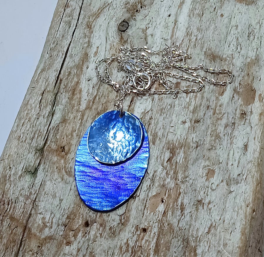  Handmade Coloured Titanium Oval Pendant Necklace - UK Free Post