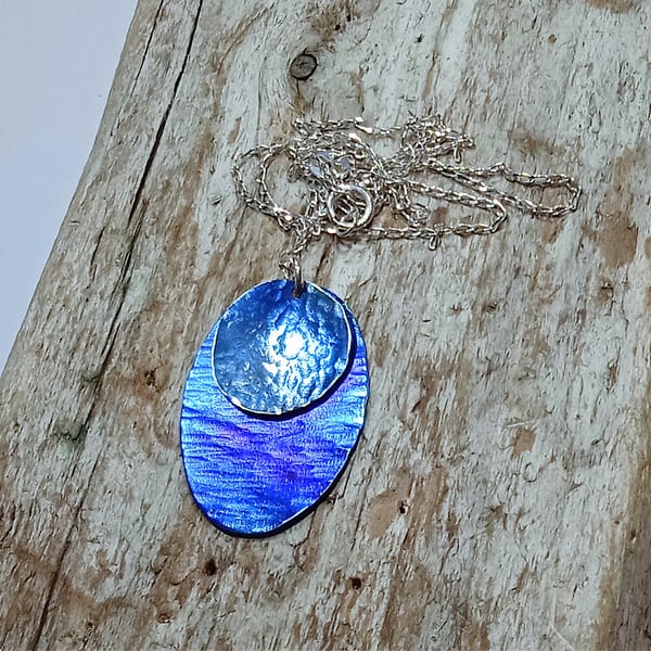  Handmade Coloured Titanium Oval Pendant Necklace - UK Free Post