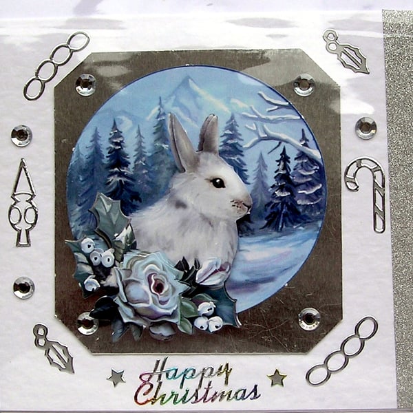 Happy Christmas Hand Crafted Decoupage Christmas Card - Happy Christmas 2491