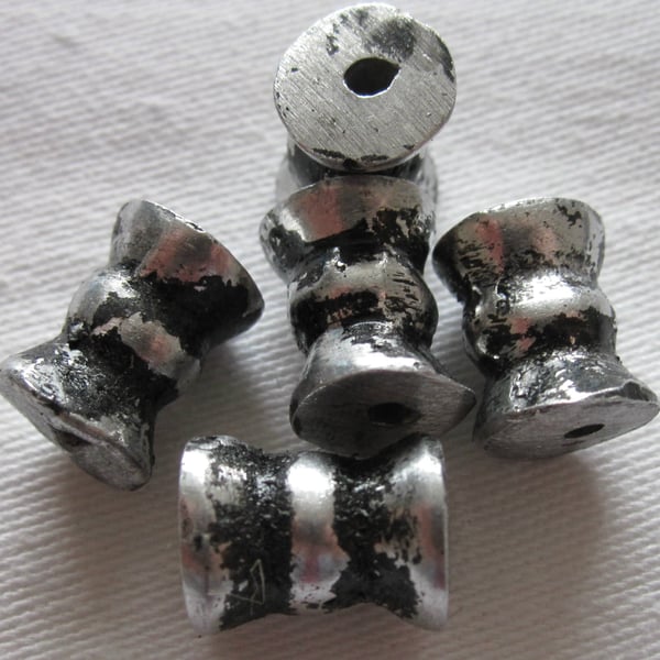 Metal Antique Silver Effect Drum Shaped Beads