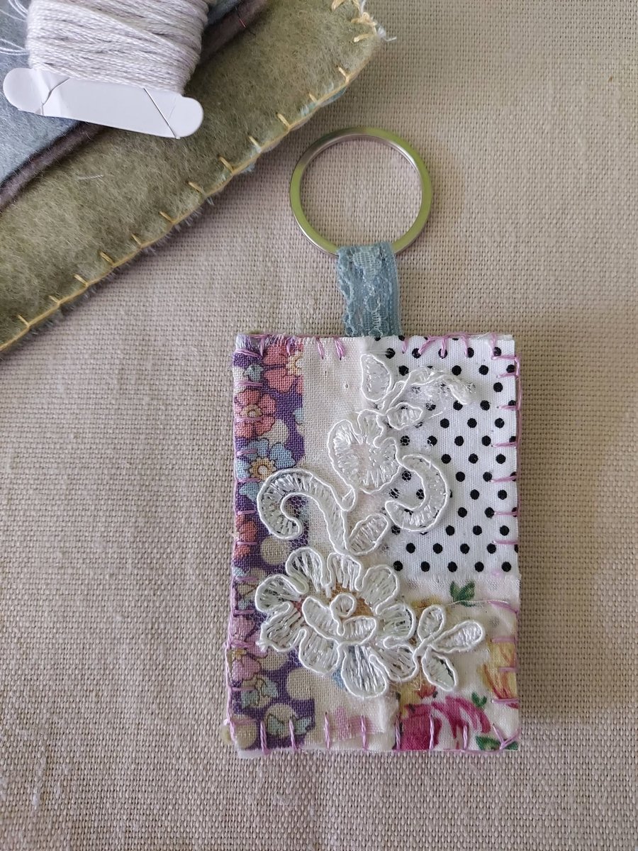 Slow-Stitch Key Fob - Purple Meadow Lace