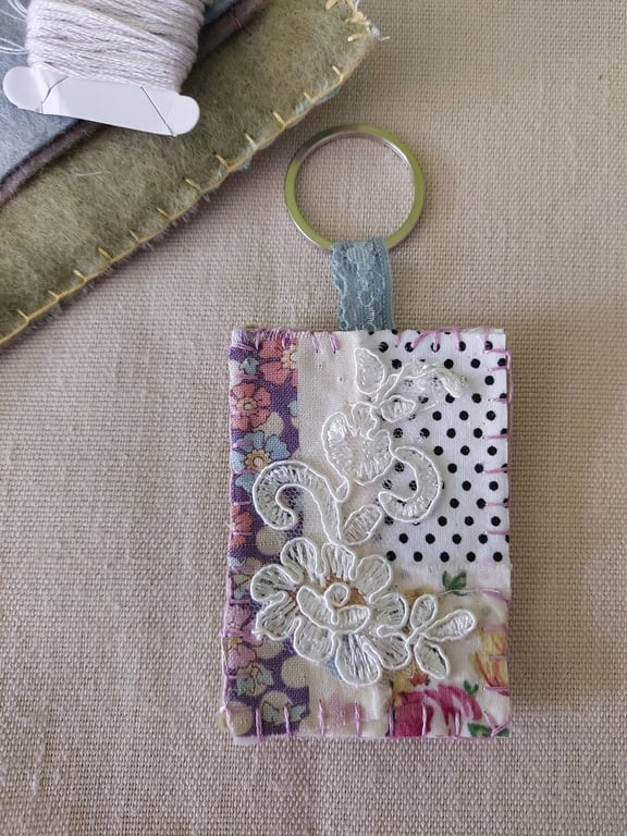 Slow-Stitch Key Fob - Purple Meadow Lace
