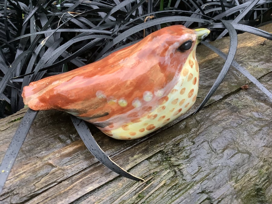 Handmade ceramic thrush bird 