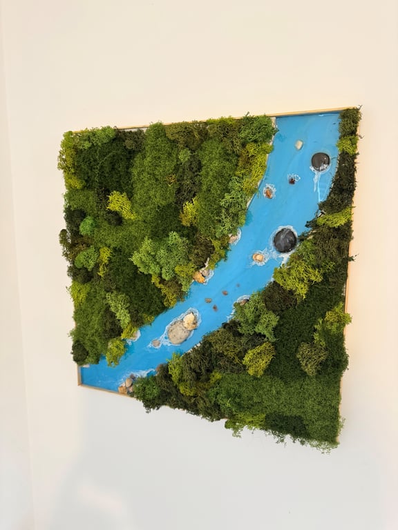 Wall Mounted Moss Woodland Epoxy River Art - 34" diagonal (600x600mm)