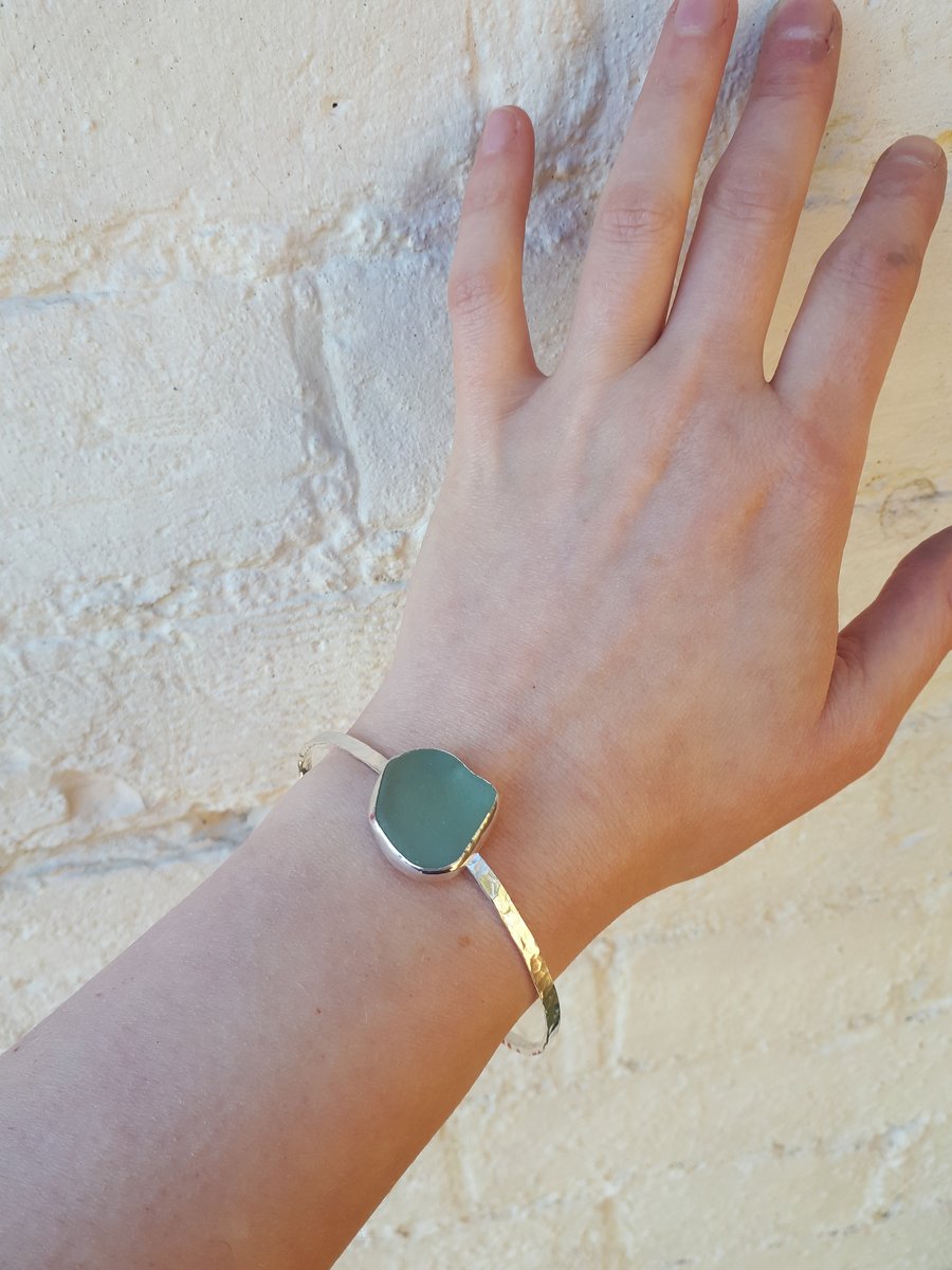 Light teal grey seaglass bangle - Seconds Sunday 