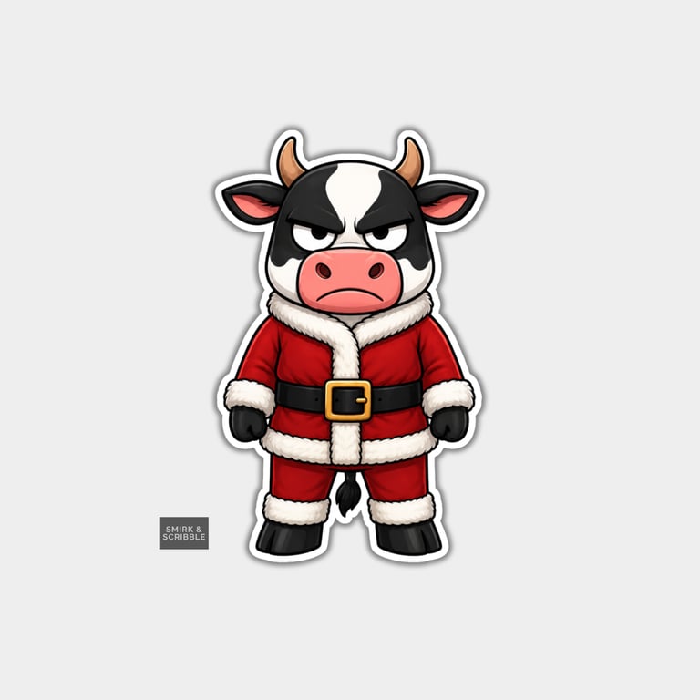 Funny Christmas Sticker Vinyl Xmas Decal For Adults - Grumpy Cow Bear Standing