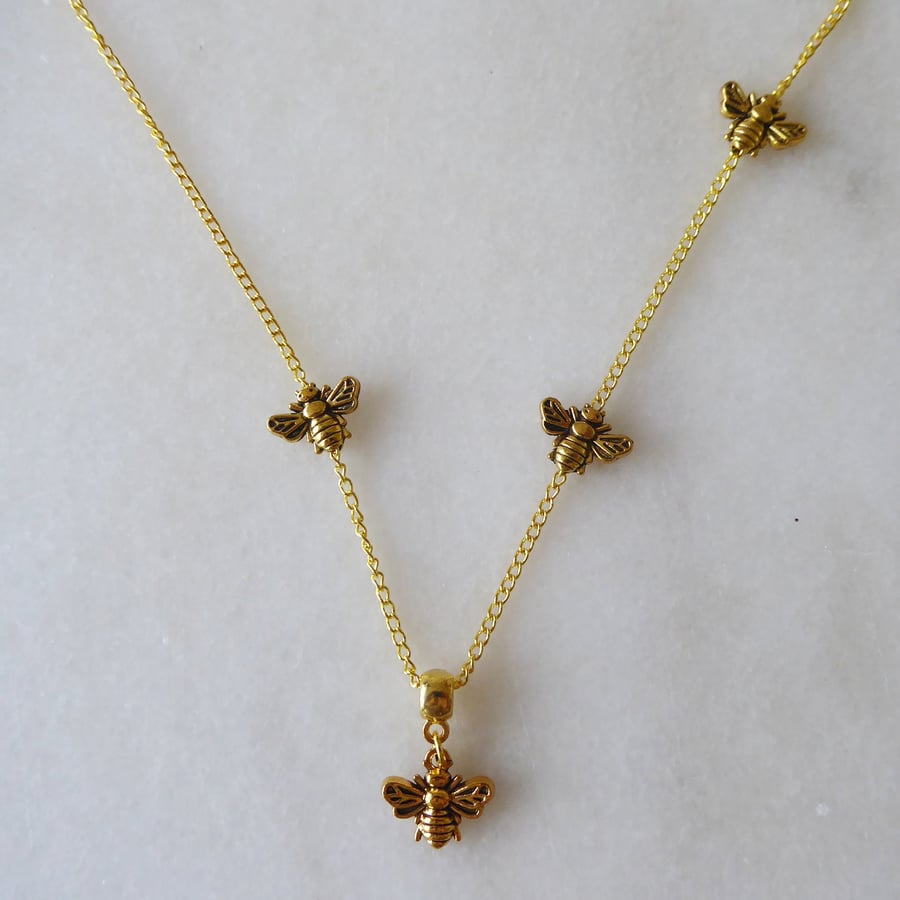 4 Bees Pendant with gold plated Chain