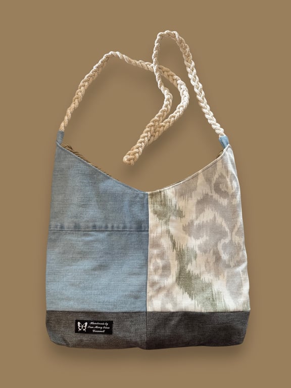 Upcycled Denim Shoulder Bag – Handmade Slow Fashion with Plaited Cord Strap