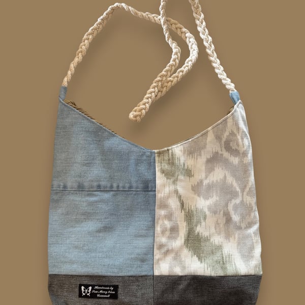 Upcycled Denim Shoulder Bag – Handmade Slow Fashion with Plaited Cord Strap