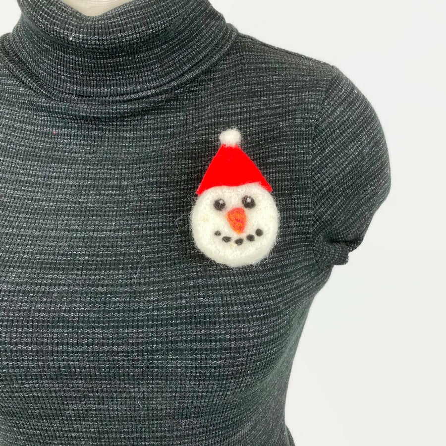 Snowman needle felted brooch