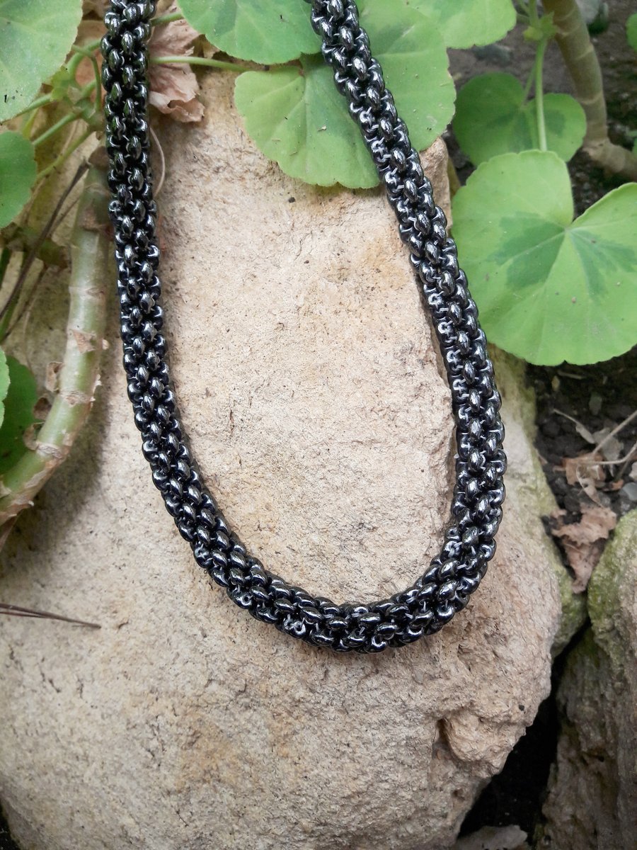 Metallic Grey Beadwork Rope Necklace