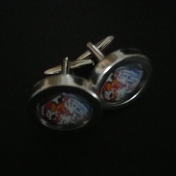 Wild Tiger cufflinks, Rhodium plated alloy, swivel action, free UK shipping..