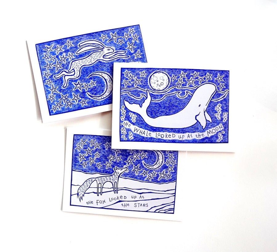 Hare, Fox and Whale Cards - Set of 3 - READY TO SHIP