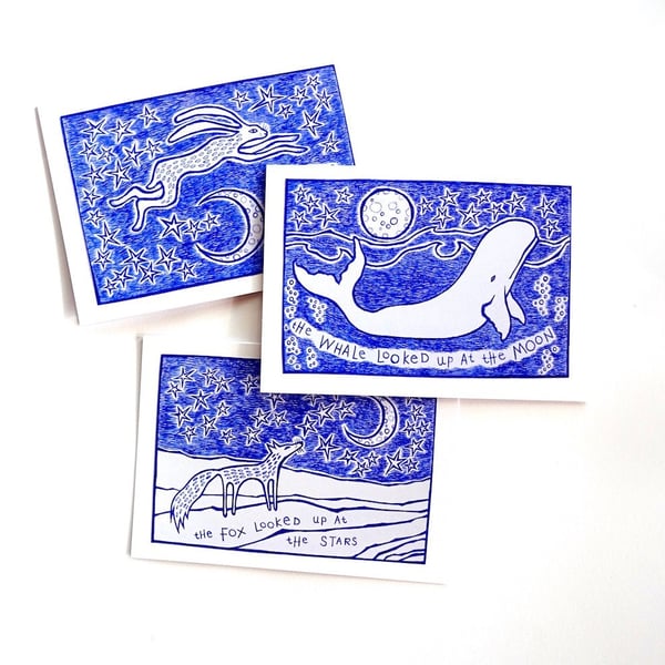 Hare, Fox and Whale Cards - Set of 3 - READY TO SHIP