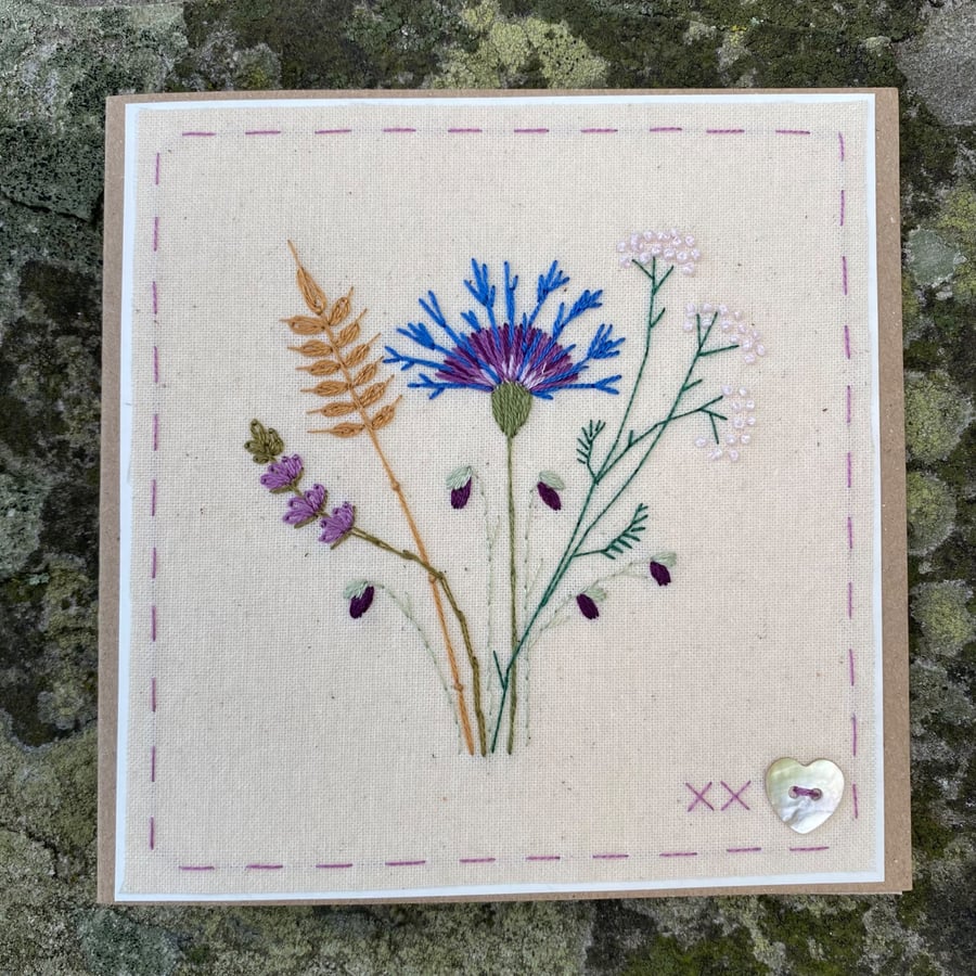 HAND EMBROIDERED MEADOW FLOWERS CARD