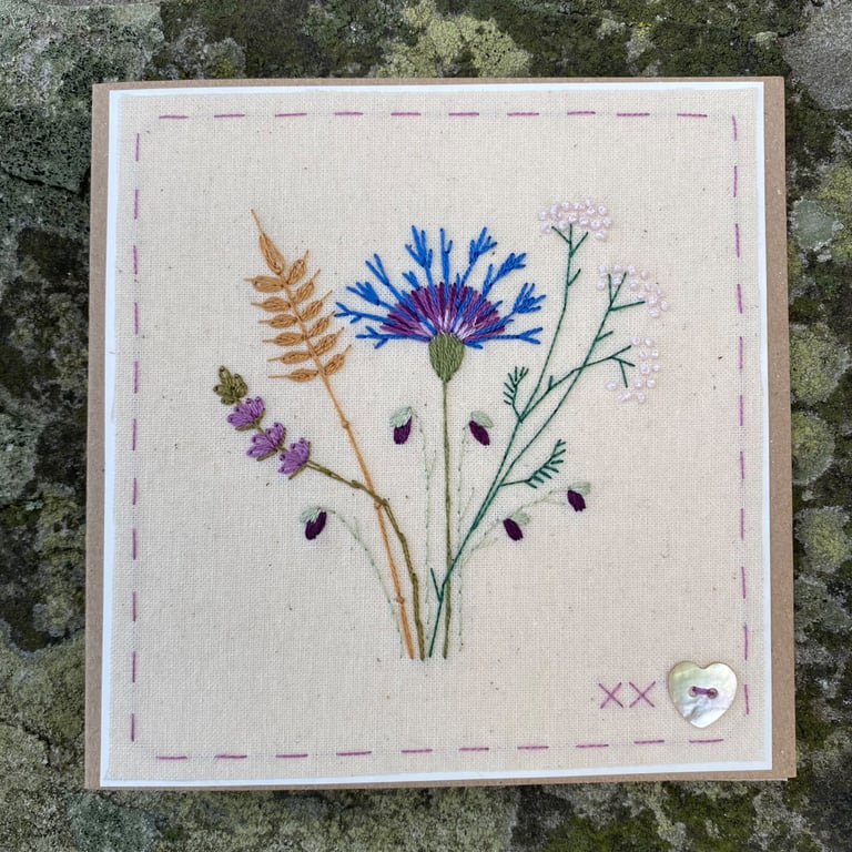 HAND EMBROIDERED MEADOW FLOWERS CARD