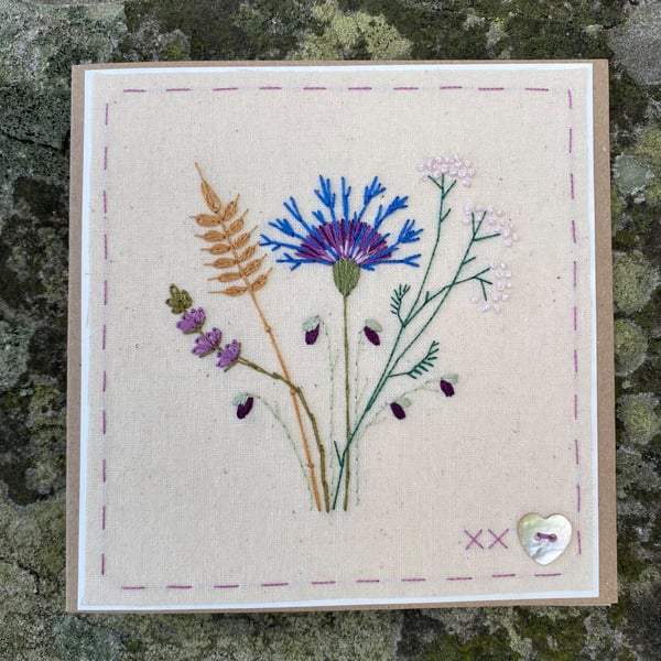 HAND EMBROIDERED MEADOW FLOWERS CARD