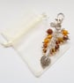 Autumn Leaf Bag Charm - Orange Brown Beaded Handbag Clip