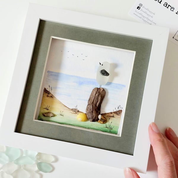 Adorable Seagull Original Art - Watercolour Sea Glass Coastal Home Decor