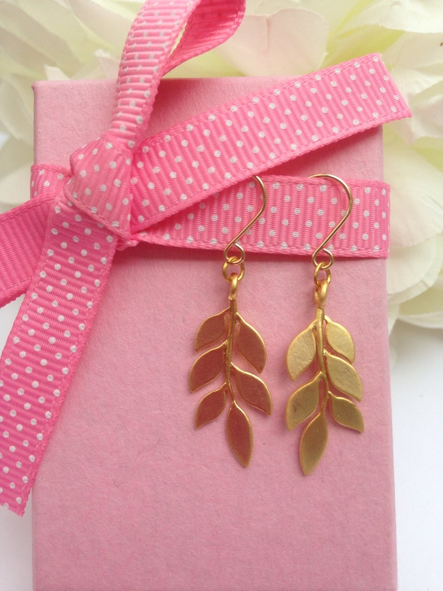 SALE Leaf earrings with gold filled earwires. Gift for her.