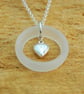 White glass ring with sterling silver heart - Image 1
