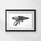 Raygun Linocut Print - Limited Edition Handmade Retro Sci-Fi Art