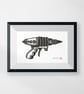 Raygun Linocut Print - Limited Edition Handmade Retro Sci-Fi Art