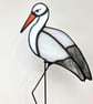 Handcrafted Stained Glass White Stork Plant Stake Unique Gift - Image 2