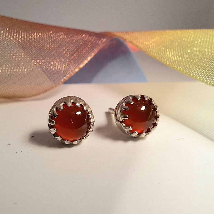 Carnelian and Silver Studs