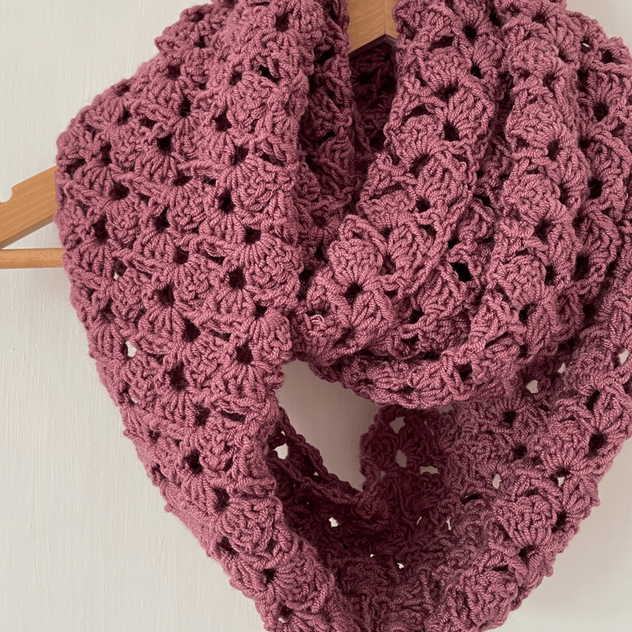 Pink Infinity Scarf - Handmade Crochet - Practical Presents for Her