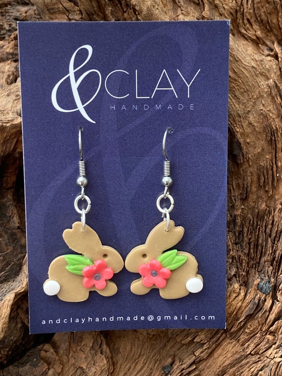 Floral Easter Bunny Polymer Clay Earrings