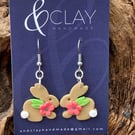 Floral Easter Bunny Polymer Clay Earrings