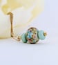 Soft Green Lampwork Glass Pendant Necklace on 18" Gold Tone Chain