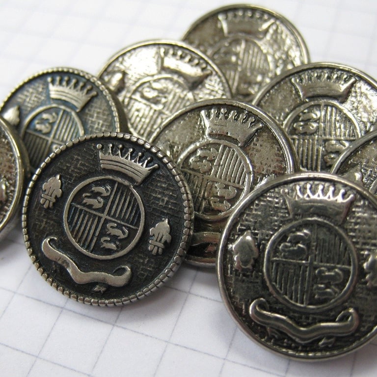 10 Small Pewter Coat of Arms Shank Buttons