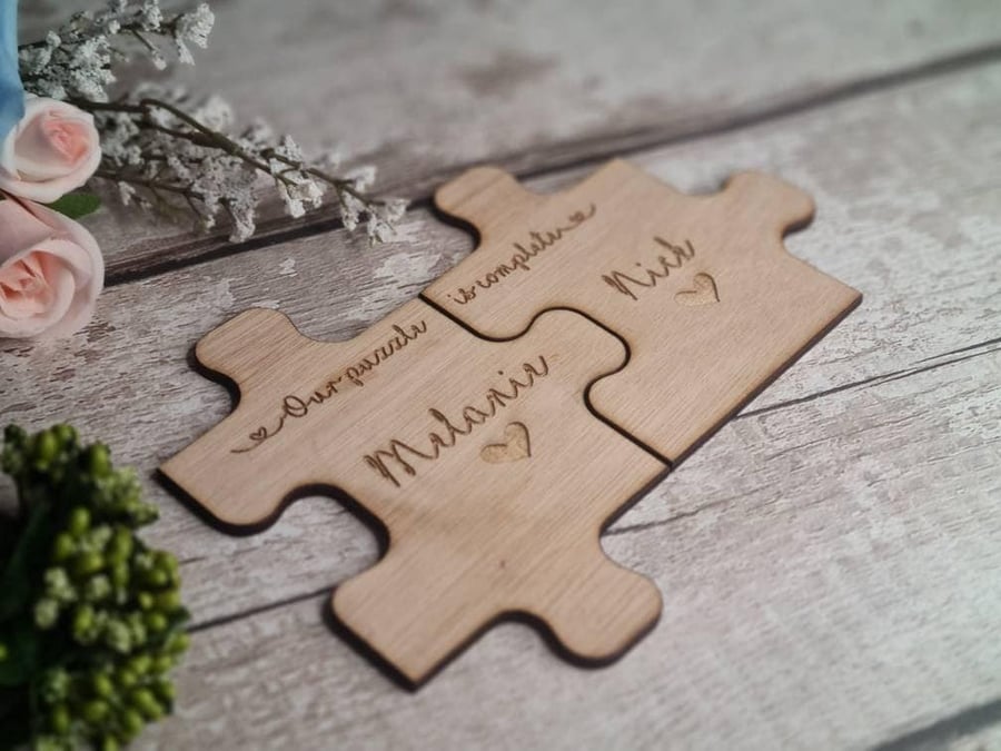 X2 Personalised jigsaw puzzle coasters! Perfect gift for valentines day, engagem