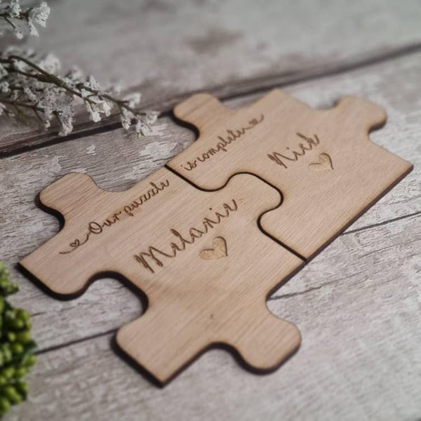 X2 Personalised jigsaw puzzle coasters! Perfect gift for valentines day, engagem