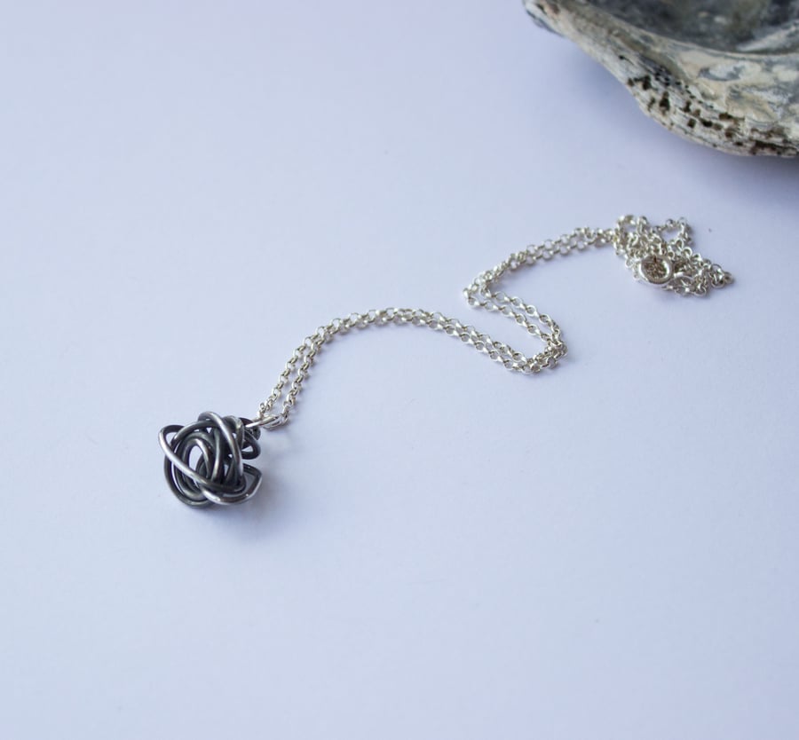 Sterling Silver Wire Twist Pendant, Oxidised Recycled Silver