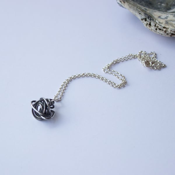 Sterling Silver Wire Twist Pendant, Oxidised Recycled Silver