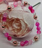 Pink agate and copper stretch bracelet