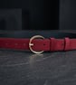 Red Full Grain Suede Leather Belt Gold-Tone Round Buckle Womens Belt 25mm 1 Inch