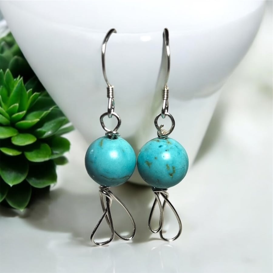 Turquoise sterling silver dangly earrings 