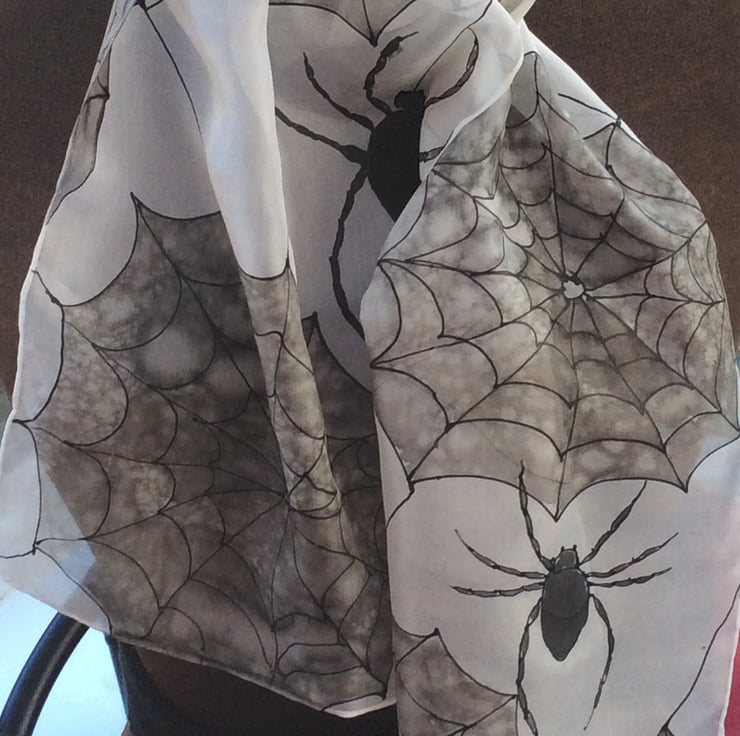 Spider hand painted silk scarf size 25 x 150cm - Folksy