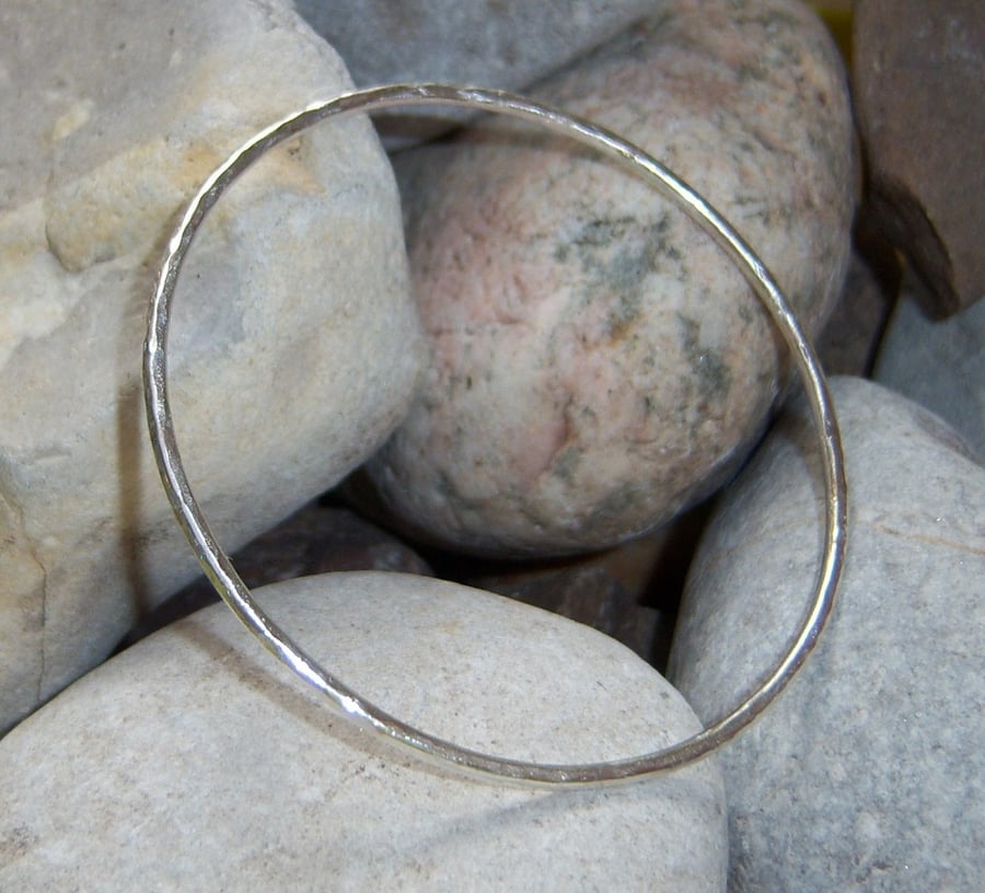 Skinny textured bangle in sterling silver