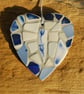 Beach pottery heart with tiny blue flowers - Image 1