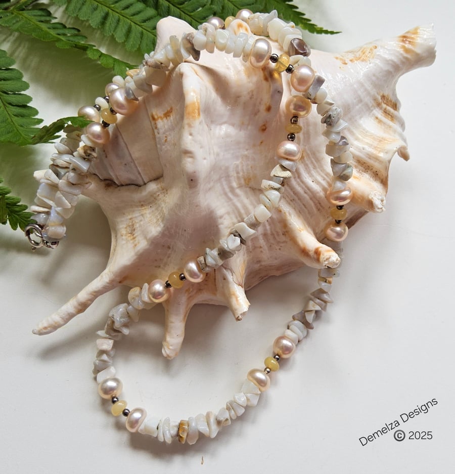 Wello Opal & Australian Opal, Freshwater Pearl Sterling Silver Necklace