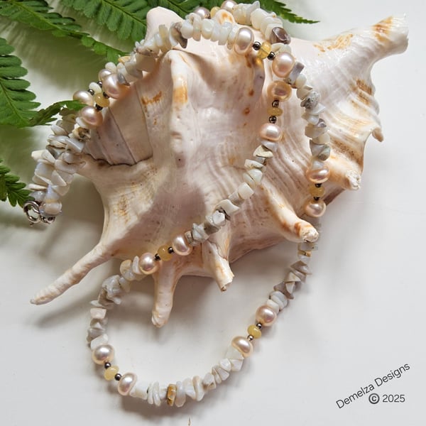 Wello Opal & Australian Opal, Freshwater Pearl Sterling Silver Necklace