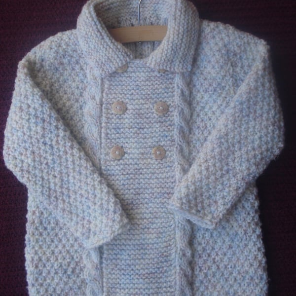 Double Breasted Cream Jacket with Flecks of Colour and Wooden Buttons (R164)